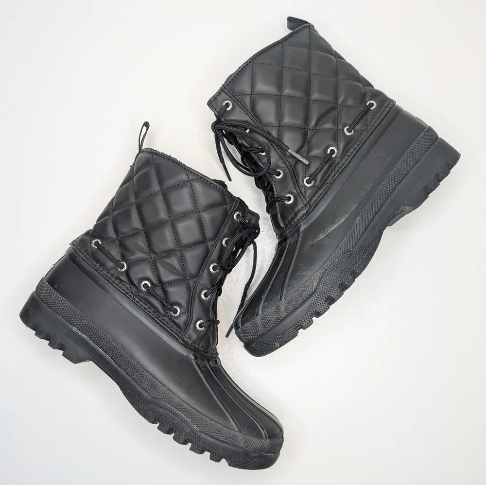 Sperry Black Quilted Duck Boots Winter Snow Lace Up Women's Size 8